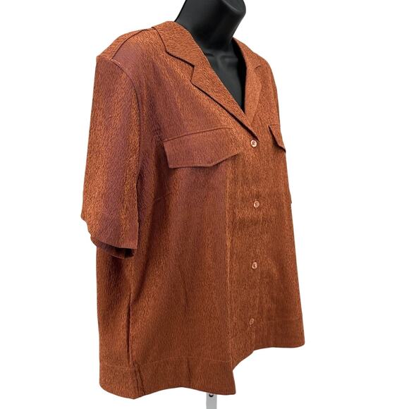 Athleta Echo Top WMNS M Orange Brown Striped Button Up Short Sleeve Breathable - Picture 4 of 10